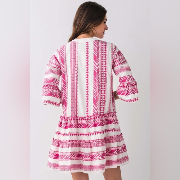 THML Pink and White V-Neck Bell Sleeve Sundress - Picture 6 of 12
